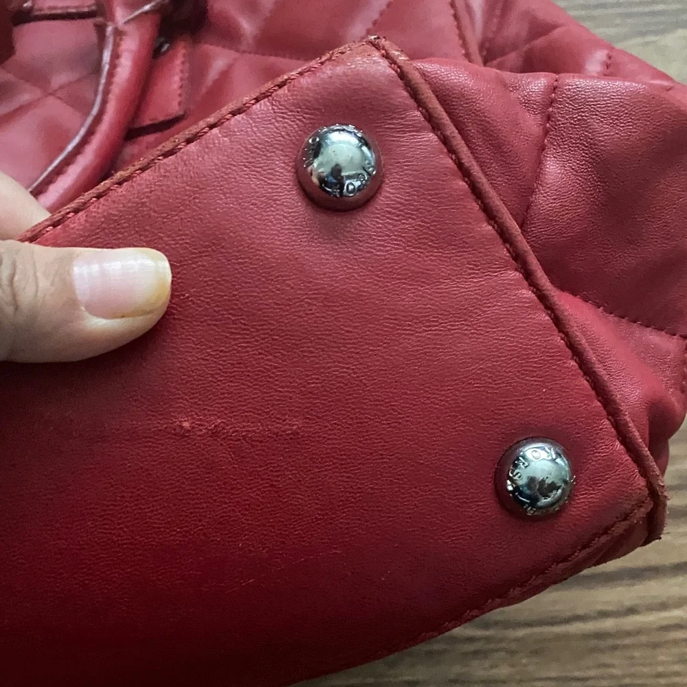 Michael Kors Quilted Red Leather Satchel with Chain Strap